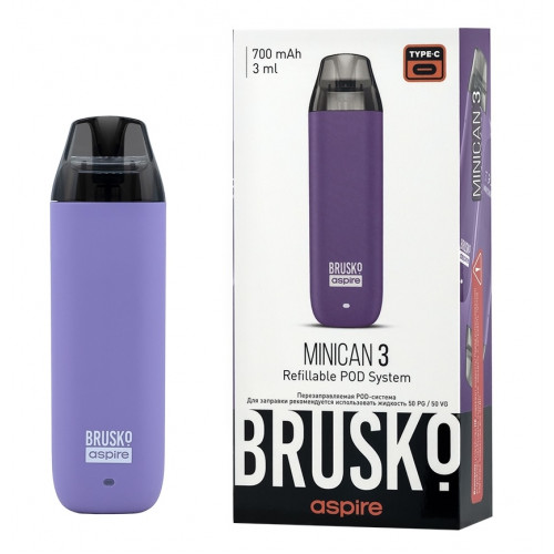 Перезаправляемая Под-Система Бруско Миникан 3 (Brusko Minican 3) 700 mah, Светло Фиолетовый